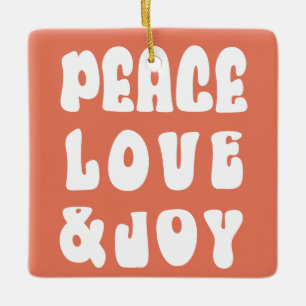 Orange Retro Groovy Peace Liebe Joy Holiday Foto Keramikornament