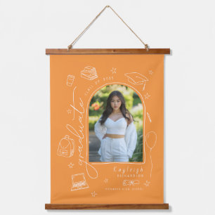 Orange Retro Hand Drawing Foto Abschluss Wandteppich Mit Holzrahmen