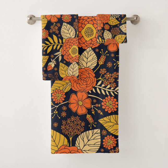 Orange rétro, Jaune & Marine Floral (En situation)
