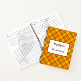 Orange Retro Kariert Editable Rezept Notebook Notizbuch