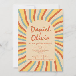 Orange Retro Line mit Foto Wedding Einladung