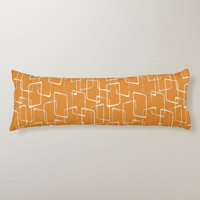 Orange Retro Lino Geometrisches Muster Seitenschläferkissen (Vorderseite)