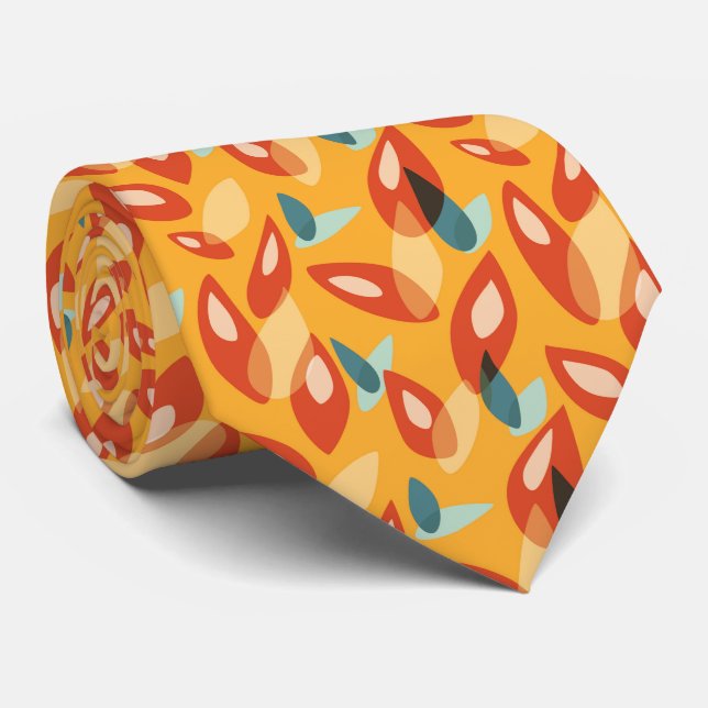 Orange Retro Moderne geometrische Blätter 70er Mus Krawatte (Gerollt)