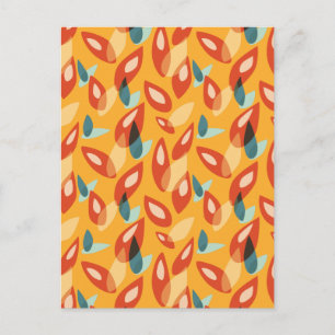 Orange Retro Moderne geometrische Blätter 70er Mus Postkarte