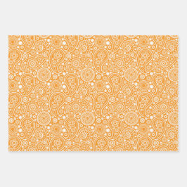 Orange Retro Paisley Geschenkpapier Set