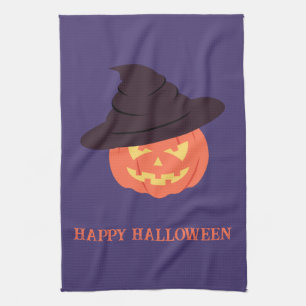 Orange Retro Pumpkin Happy Halloween Geschirrtuch