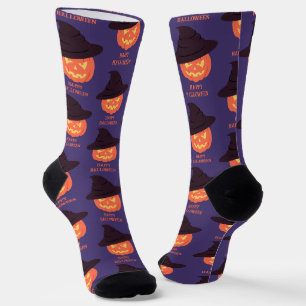 Orange Retro Pumpkin Happy Halloween Socken