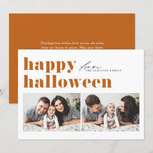 Orange Retro Typografie Happy Halloween Zwei Foto Feiertagskarte