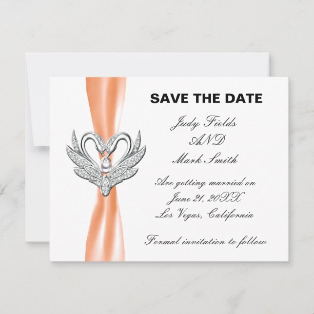 Orange Ribbon Argent Swans Enregistrer La Carte Da (Devant)