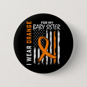 Orange Ribbon Baby Schwester Leukemia Warnhinweis Button