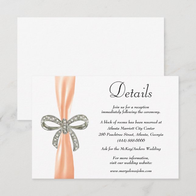 Orange Ribbon Diamond Bow Wedding Details Begleitkarte (Vorne/Hinten)