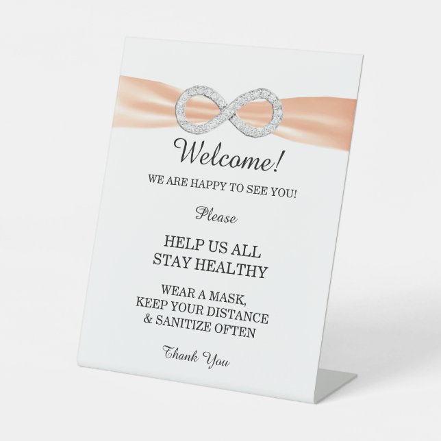 Orange Ribbon Diamond Unendlichkeit Hochzeitssiche Sockelschild (Vorderseite)