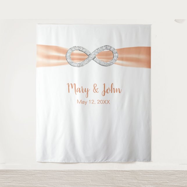 Orange Ribbon Diamond Unfinity Wedding Background Wandteppich (Vorderseite)