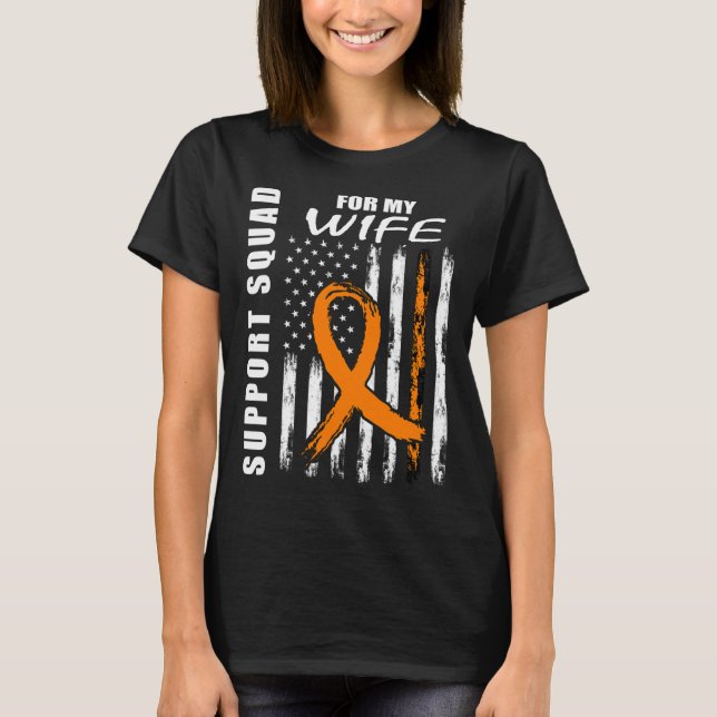 Orange Ribbon Ehefrau Leukämie Bewusstsein USA Fla T-Shirt (Vorderseite)
