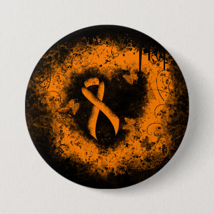 Orange Ribbon Grunge Herz Button