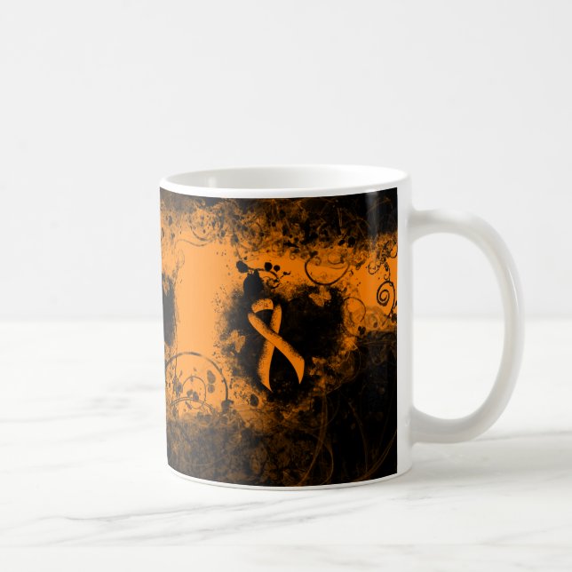 Orange Ribbon Grunge Herz Kaffeetasse (Rechts)