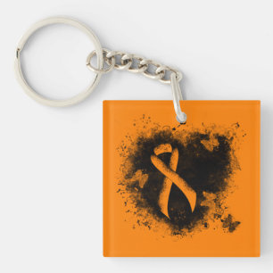Orange Ribbon Grunge Herz Schlüsselanhänger