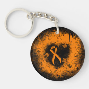 Orange Ribbon Grunge Herz Schlüsselanhänger
