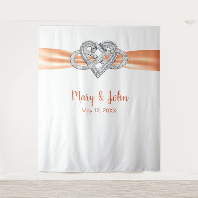 Orange Ribbon Infinity Heart Wedding Background Wandteppich (Vorderseite)