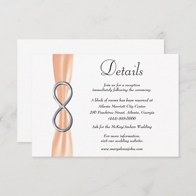 Orange Ribbon Silver Infinity Wedding Details Begleitkarte (Vorne/Hinten)