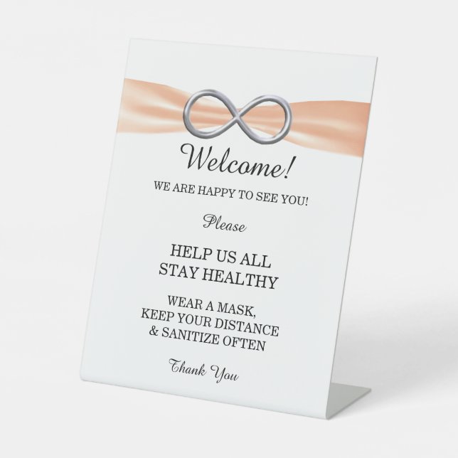 Orange Ribbon Silver Infinity Wedding Safety Sockelschild (Vorderseite)