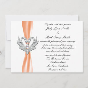 Orange Ribbon Silver Swans Einladung