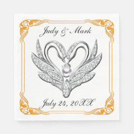Orange Ribbon Silver Swans Paper Napkins Serviette