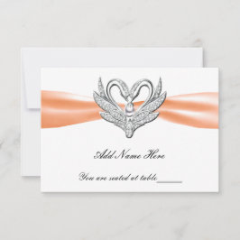 Orange Ribbon Silver Swans Table Platzkarte