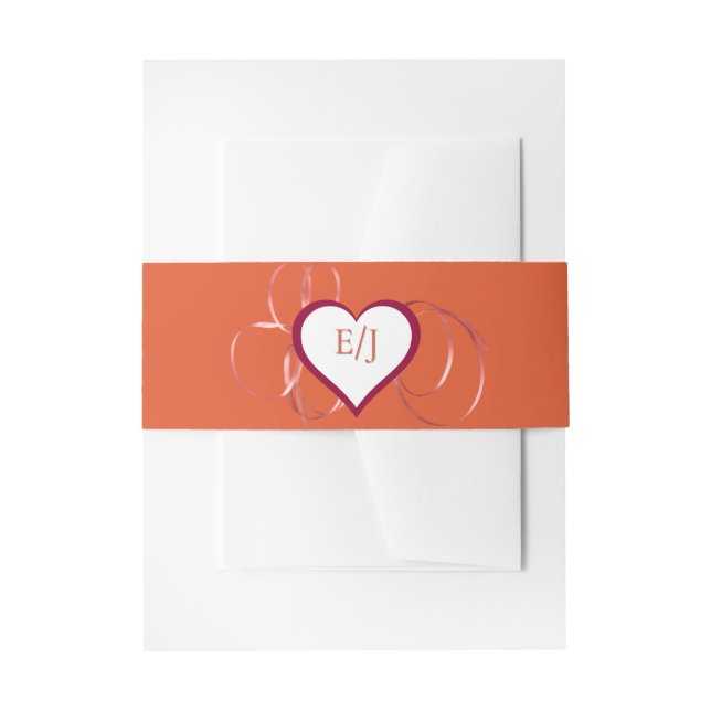 Orange Ribbon Swirt und Herz Monogramm Einladungsbanderole (Vorderseite Beispiel)