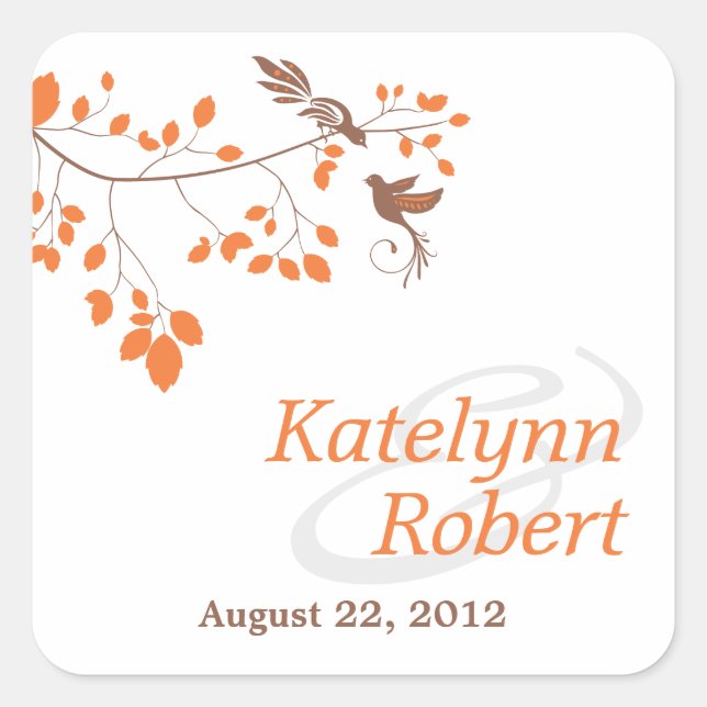 Orange Romance Wedding Square Stickers (Vorderseite)