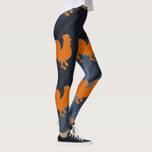 Orange Rooster & Blue Background Leggings