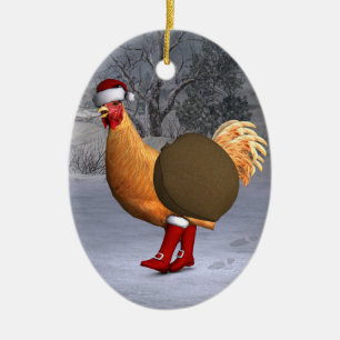 Orange Rooster Santa Claus Keramik Ornament