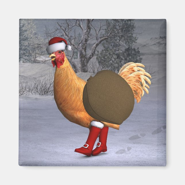 Orange Rooster Santa Claus Magnet (Vorne)