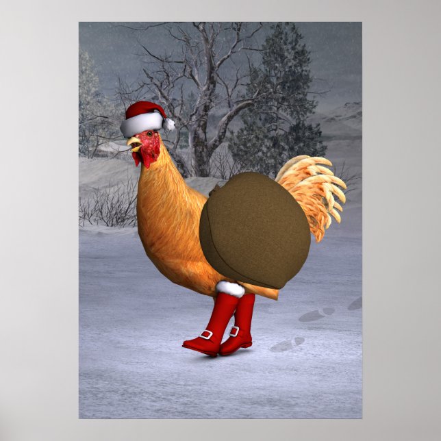 Orange Rooster Santa Claus Poster (Vorne)