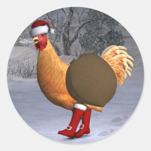 Orange Rooster Santa Claus Runder Aufkleber
