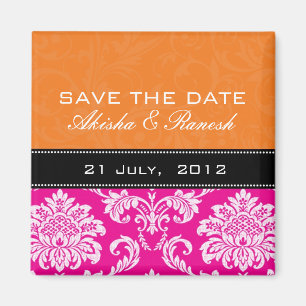 Orange rosa Damast-Save the Date Magnet