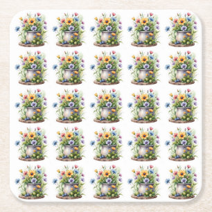 orange, rosa, gelbe und blaue Blumengestaltung Rechteckiger Pappuntersetzer