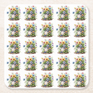 orange, rosa, gelbe und blaue Blumengestaltung Rechteckiger Pappuntersetzer