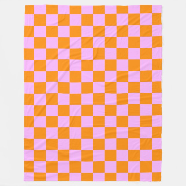 Orange + Rosa Karo Prüfpappe Fleecedecke (Vorderseite)