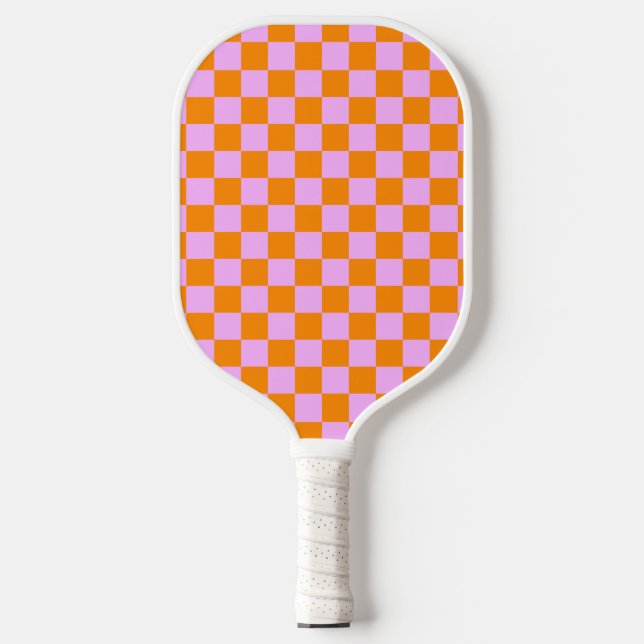Orange + Rosa Karo Prüfpappe Pickleball Schläger (Vorderseite)