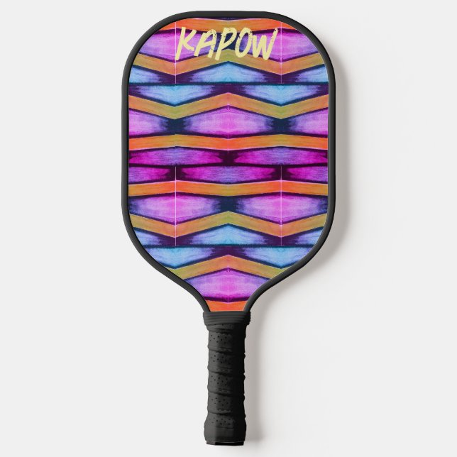 Orange, Rosa, lila und blau Zickzack Pickleball Schläger (Rückseite)