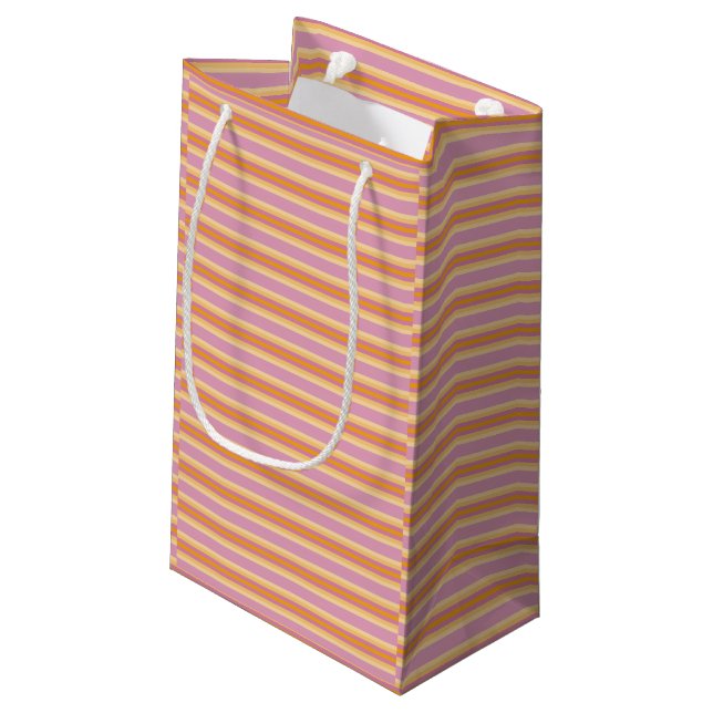 Orange rosa Streifen Kleine Geschenktüte (Rückseite Schrägansicht)