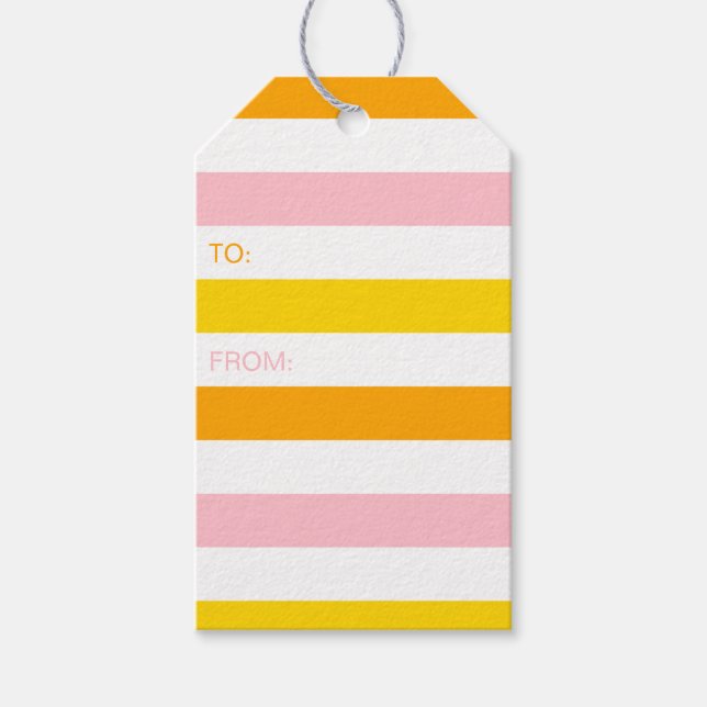 Orange, Rosa und Gelb Streifen Geschenkanhänger (Vorderseite)