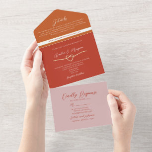 Orange Rosa und Rote Hochzeit All In One Einladung