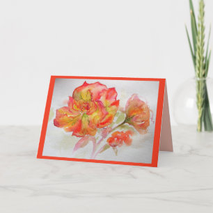 Orange Rose Aquarelle Rose fleurs florales Carte