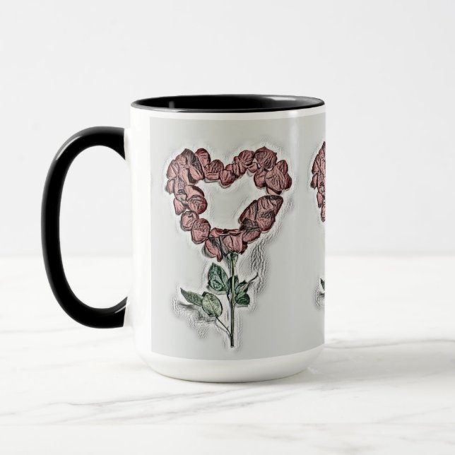 Orange Rose Blume Herz Vintag Zeichnend Tasse (Links)