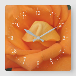 Orange Rose Blume quadratische Wanduhr