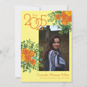 Orange Rose Gelbe Foto-Abschlussankündigung Einladung