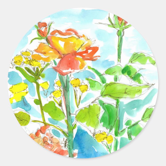 Orange Rose Gelbe Wildblumen Runder Aufkleber (Vorderseite)