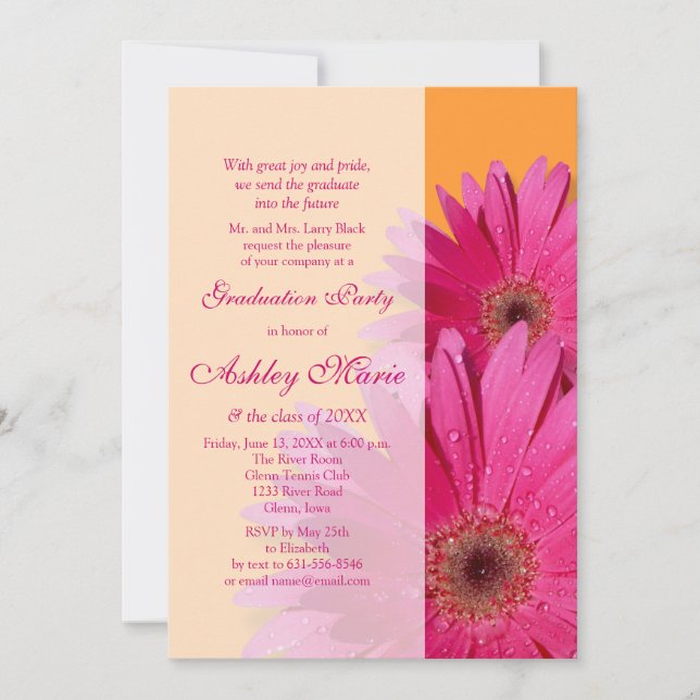 Orange rose Gerbera Daisy Graduation Invitation (Devant)